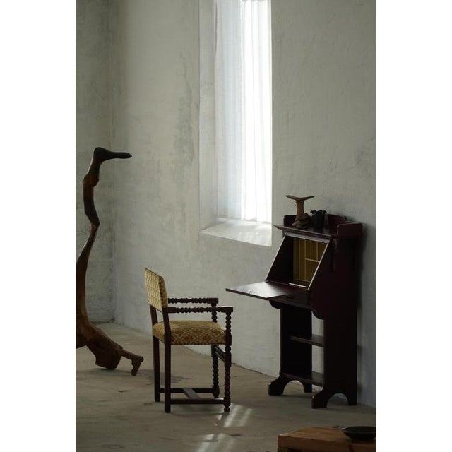 French Louis XIII Style Bobbin Armchair with Patterned Fabric, 1930s For Sale - Image 12 of 18