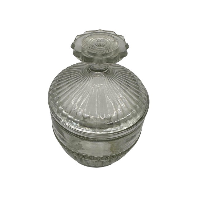 Vintage Clear Glass Lidded Vanity Jar With Ribbed Base For Sale - Image 12 of 12