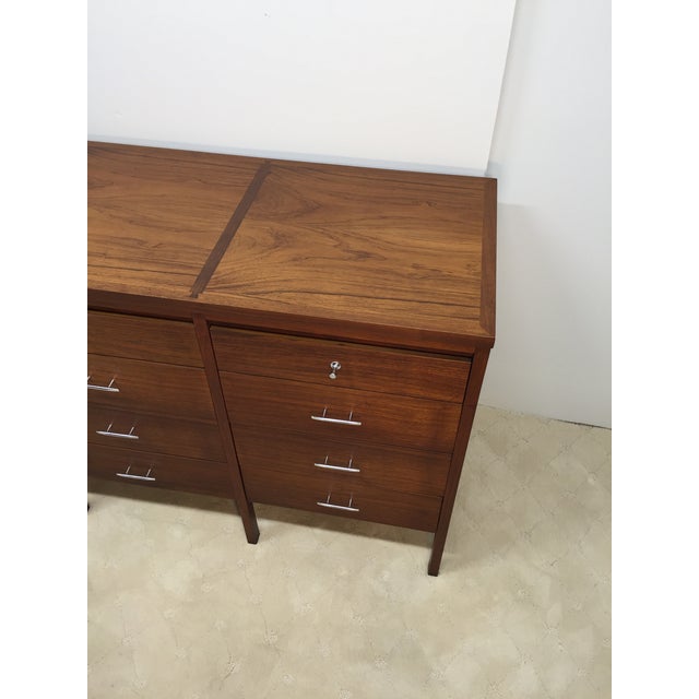 Mid 20th Century Lane Delineator 12 Drawer Low Chest Designed by Paul McCobb in Rosewood and Walnut With Chrome Hardware For Sale In Philadelphia - Image 6 of 18