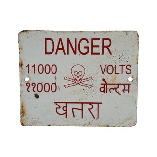 Enamel Skull Electricity Warning Sign For Sale