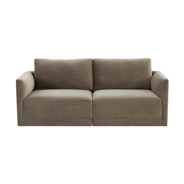 Boho Chic Willow Taupe Modular Performance Velvet Loveseat For Sale - Image 3 of 6
