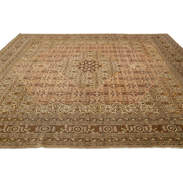 Textile 1900s Handmade Persian Tabriz Wool Rug in Beige With Allover Design For Sale - Image 7 of 10