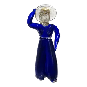 Barbini Murano Vamsa 1930s Blue Gold Flecks Woman With Sun Hat Italian Art Glass Figure Sculpture
