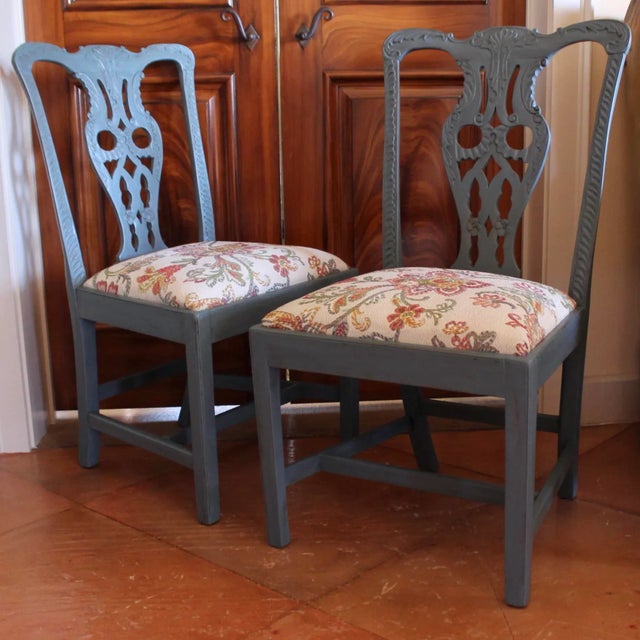 Blue Pair of Blue Painted Georgian Sidechairs, 19th Century For Sale - Image 8 of 14