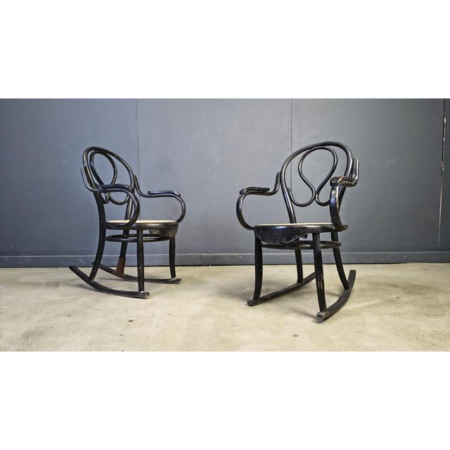 Wood Art Nouveau Rocking Chairs, 1900s, Set of 2 For Sale - Image 7 of 11