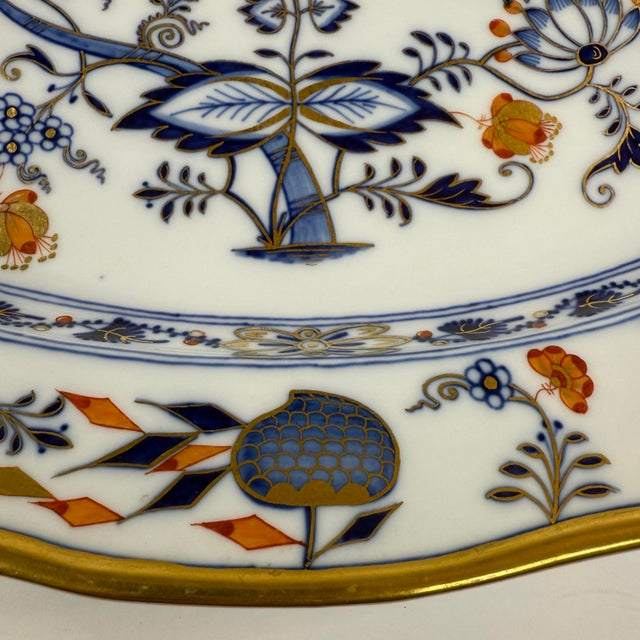 Blue Antique Meissen Blue Onion Rich Gilded Large 18" Scalloped Platter For Sale - Image 8 of 12