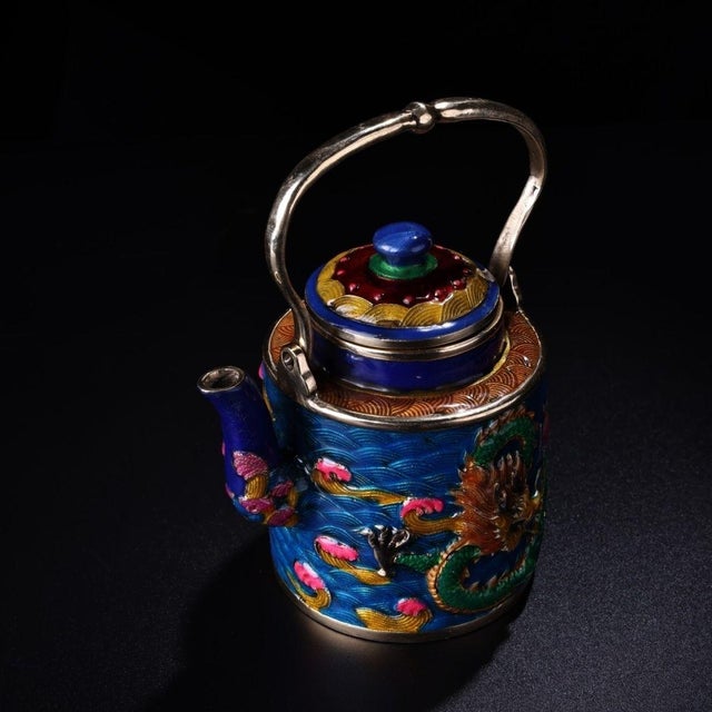 Traditional Late 19th Century Cloisonné Enamel Dragon Teapot With Overhead Handle For Sale - Image 3 of 9