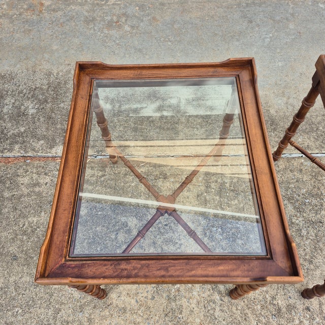 Lane Furniture Mid-20th Century Vintage Lane Faux Bamboo Wood & Glass Side End Tables, a Pair For Sale - Image 4 of 13
