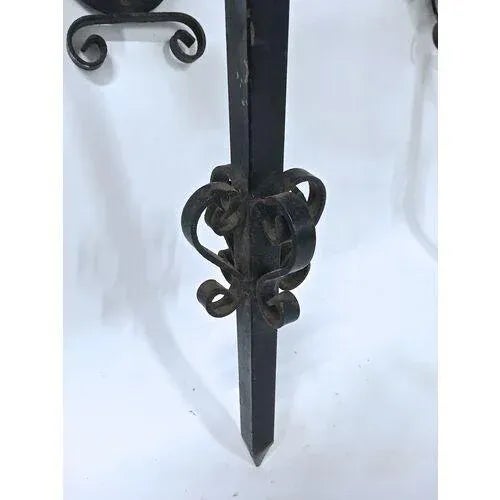 Black Pair of Black Forged Iron Gothic Sconces For Sale - Image 8 of 9