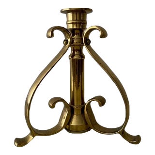 1970s Solid Brass Scroll Candlestick Holder For Sale