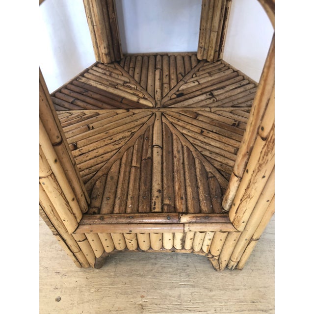 Stylish real bamboo side or end table having a fabulous hexagonal shape, single drawer and lower tier 7" from the floor....