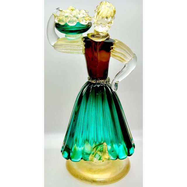 Figurative Pair of Tall Mid 20th Century Gilded Murano Art Glass Figures by Gino Fort For Sale - Image 3 of 13