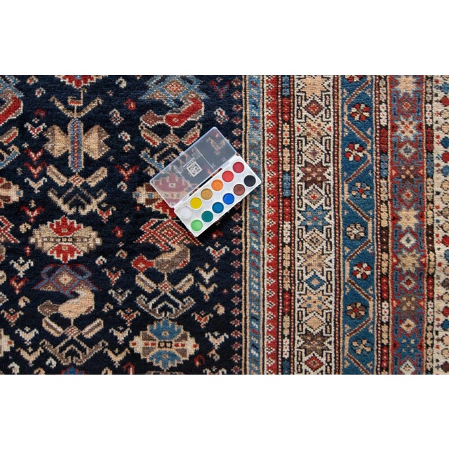 19th Century Late 1800s Antique Luri Rug Allover Design Navy Brick Red Hand Knotted Wool Low Pile Rug - 5’3” X 11’4” For Sale - Image 5 of 9
