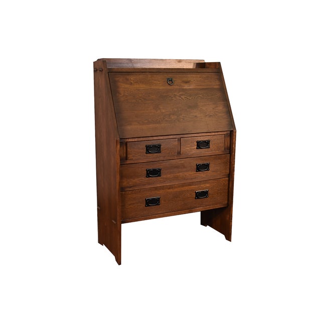 Wood Arts and Crafts Mission Solid Oak Secretary Desk - Dark Brown For Sale - Image 7 of 9