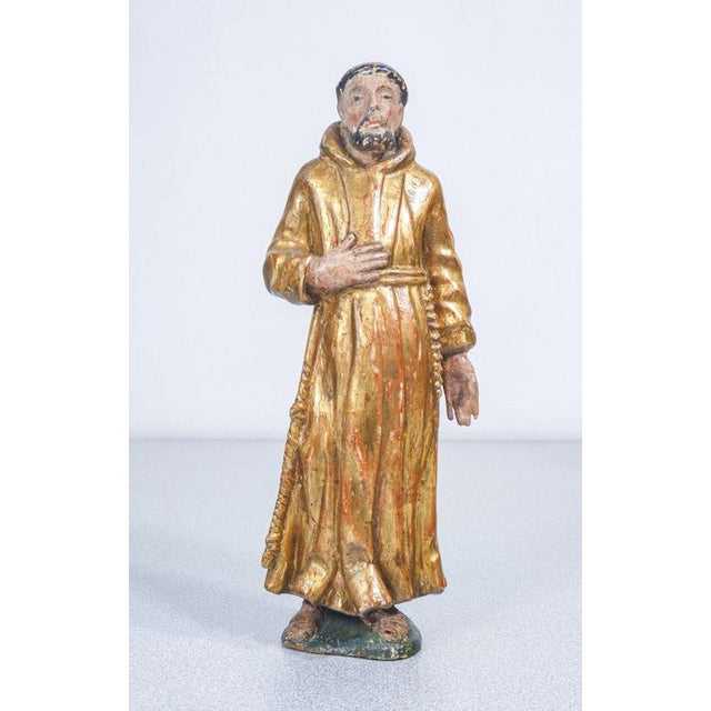 Italian Artist, Sculptures of Religious Saints. 1700, Wood and Gold For Sale - Image 10 of 18