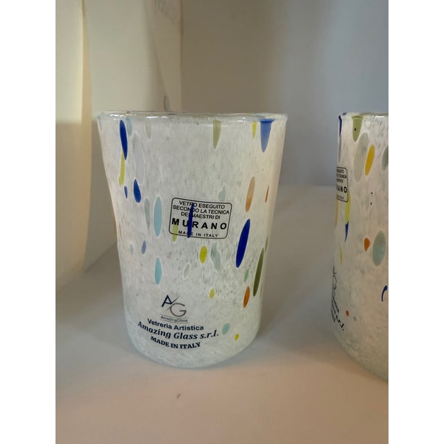 Murano Murano Glass Tumbler in White and Multi Confetti Design Set of 6 Made in Italy For Sale - Image 4 of 10