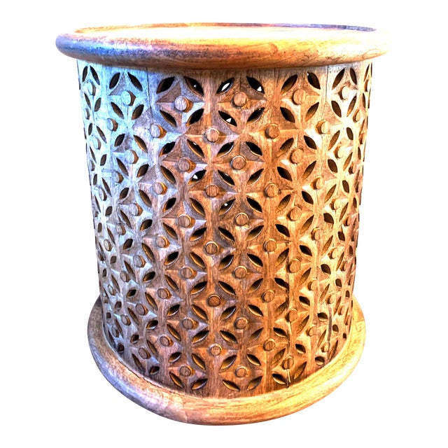 Hand Carved Pierced Round Mango Wood Drum Side Table Chairish
