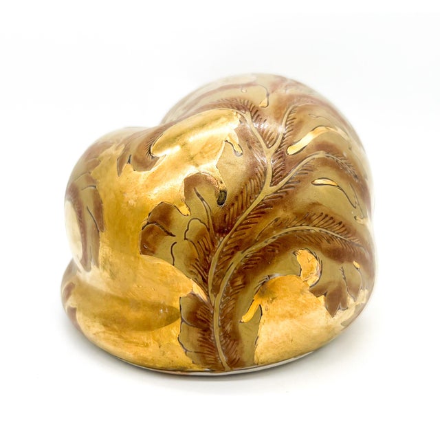 Ceramic Vintage Gold Porcelain Sleeping Cat Figurine | Mid-Century Decorative Ceramic For Sale - Image 7 of 13