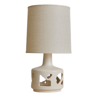 1960s French Ivory Ceramic Table Lamp with Cut-Out Motifs, 1960s For Sale