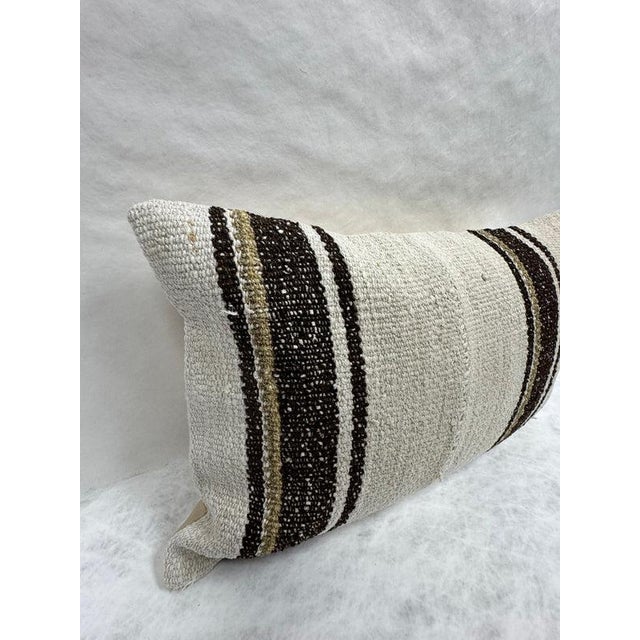 Turkish Hemp Pillow Cushion Natural Beige Black Pillow Cushion Cover 16" x 24" For Sale - Image 4 of 4