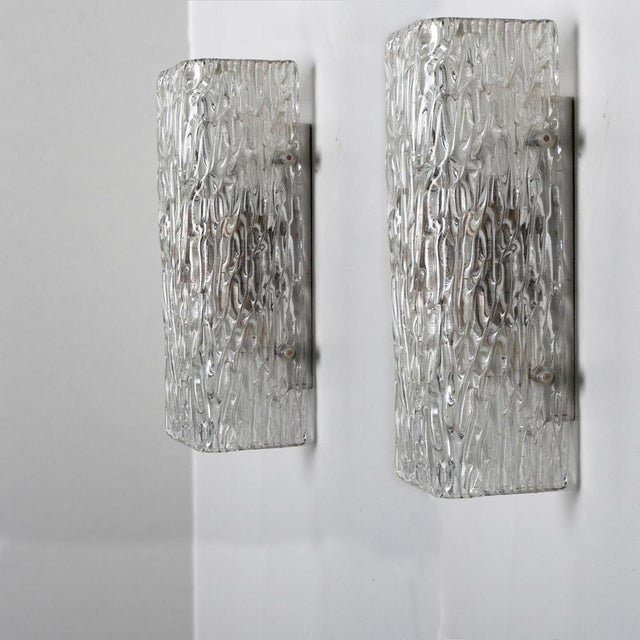 Metal Clear Wave Glass Wall Lights attributed to J.T. Kalmar, Austria, 1960s For Sale - Image 7 of 13