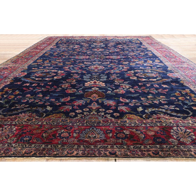 Navy Blue Antique Persian Sarouk Rug - 11'02 X 18'05 For Sale - Image 8 of 9