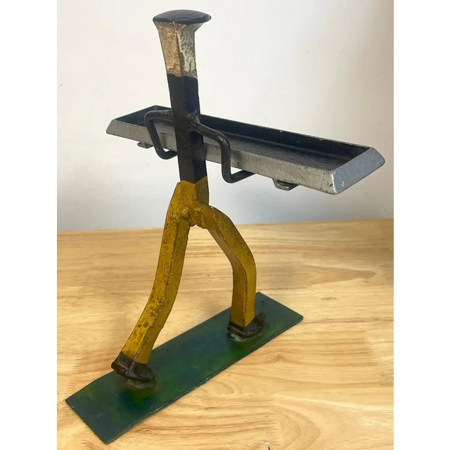 Early 20th Century Folk Art Polychromed Iron Construction Worker Card Holder/ Vide-Poche For Sale - Image 10 of 13