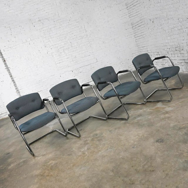 Steelcase Late 20th Century Gray & Chrome Cantilever Chairs by United Chair Co Style of Steelcase Set of 4 For Sale - Image 4 of 12