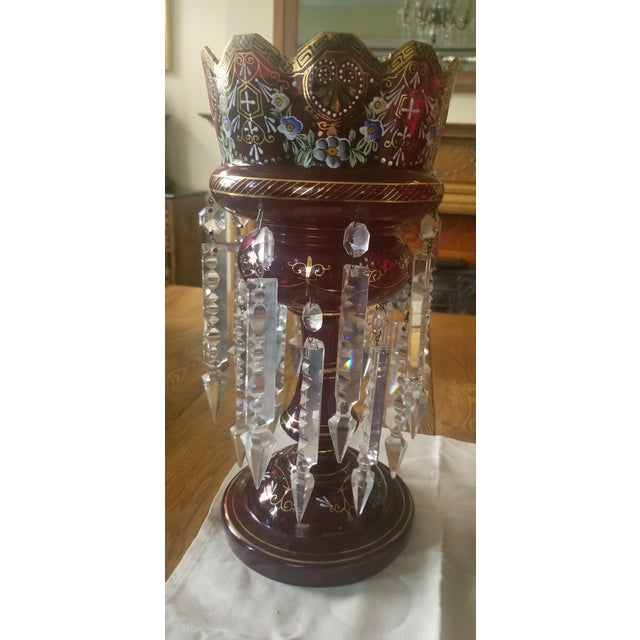 Glass Antique Victorian Bohemian Ruby Mantel Candle Lusters - a Pair For Sale - Image 7 of 11