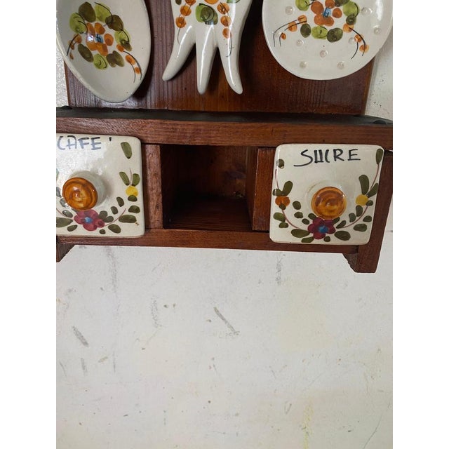 Brown Salt, Sugar and Coffee Box Wall Set in Ceramic and Wood, France, 1960s, Set of 4 For Sale - Image 8 of 17