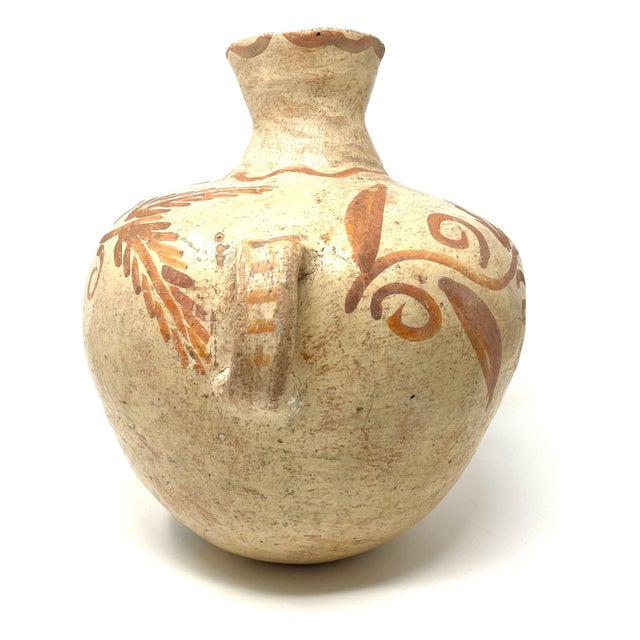Hand-painted vintage terracotta water jar from the Chiapas Region of Mexico. This smooth, hand-sculpted piece has two...