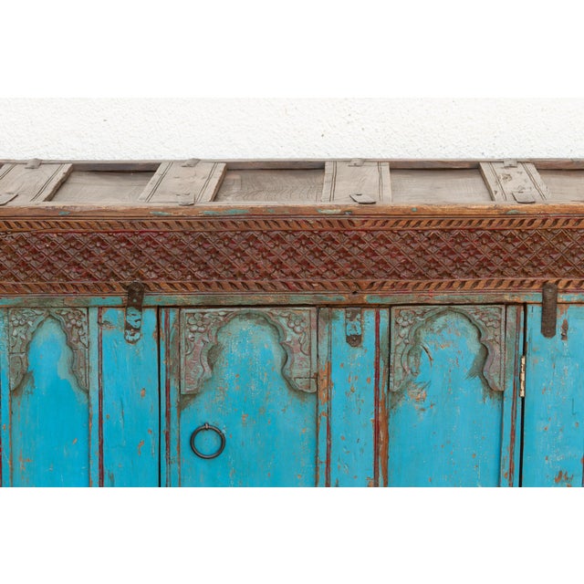 Turquoise Antique Turquoise Blue Damachiya Cabinet For Sale - Image 8 of 18