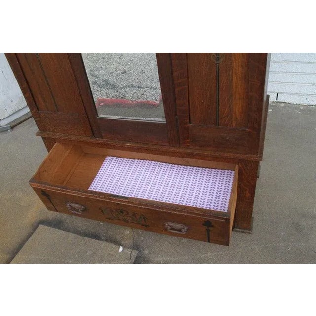 Early 20th Century Arts and Crafts Mission Oak Armoire For Sale - Image 4 of 12