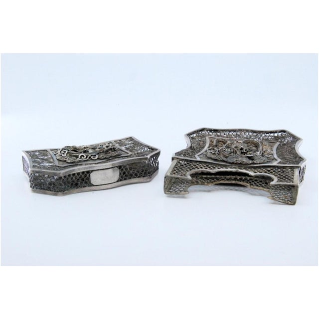 Filigree Silver Cardboard Box with Embossed Animals For Sale - Image 10 of 11