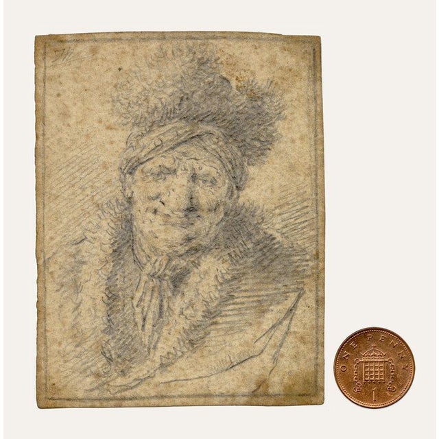 Cream Thomas Worlidge, Head of a Man in a Fur Cap, 1759, Graphite For Sale - Image 8 of 9