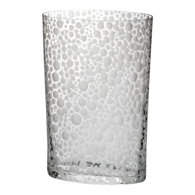 Oval free hand shaped vase in transparent Murano glass with detailed hand cut irregular opaque bubbles designed in 1976 by...