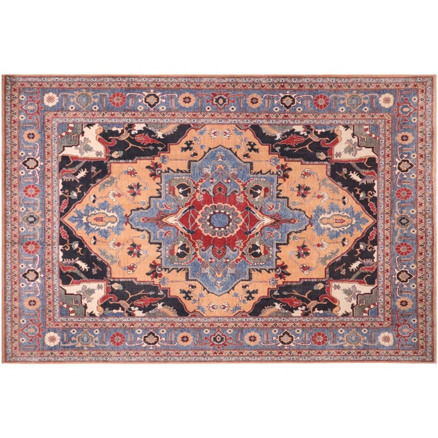 Orange Rustic Kazak Orange/Blue Wool Rug - 8'1''x10'0'' For Sale - Image 8 of 10