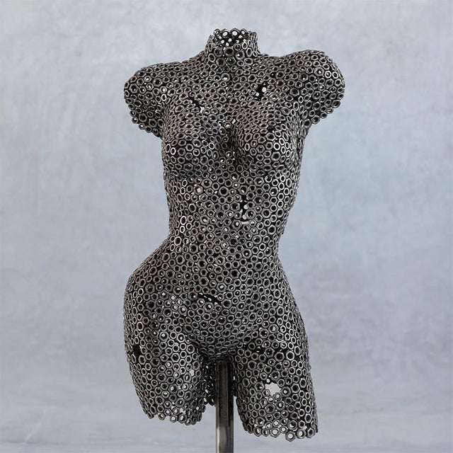 Premium Handcrafted Metal Nut Female Torso Sculpture | 39" | One of a Kind For Sale - Image 9 of 11