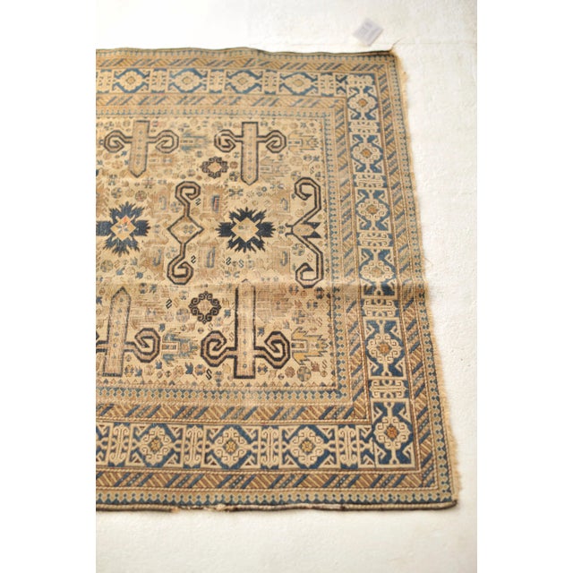 Beige Antique Caucasian Prepidil with Ram Horns in Beige & Navy Rug 4 x 5 For Sale - Image 8 of 13