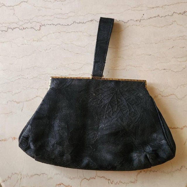 1960s 1960s Gumps Black Brocade Bag Jade Clasp Hong Kong For Sale - Image 5 of 10