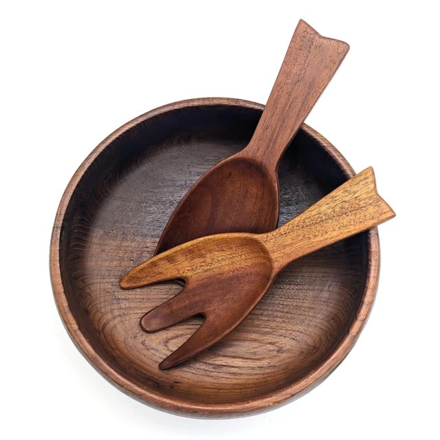 Wood 1950s Danish Teak Wood Salad Utensils, a Pair For Sale - Image 7 of 11