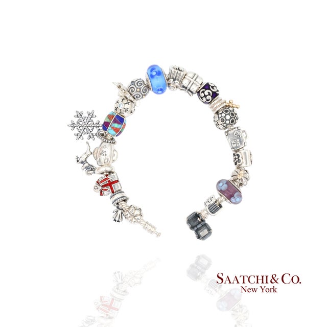 Contemporary Pandora Charm Bracelet 925 Sterling Silver Womens 8in Vintage Authentic Lot For Sale - Image 3 of 10