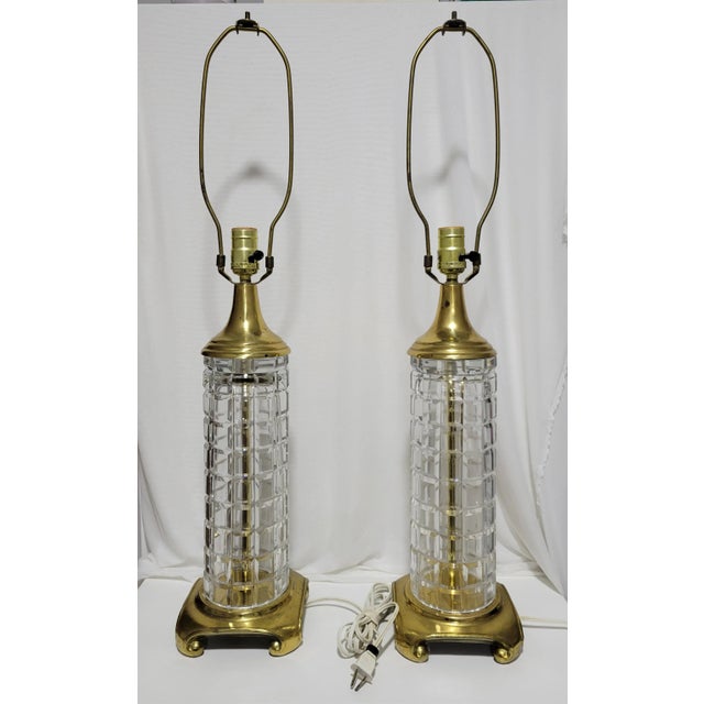 1960s Regency Signed Dresden Crystal and Brass Table Lamps - a Pair For Sale - Image 12 of 12