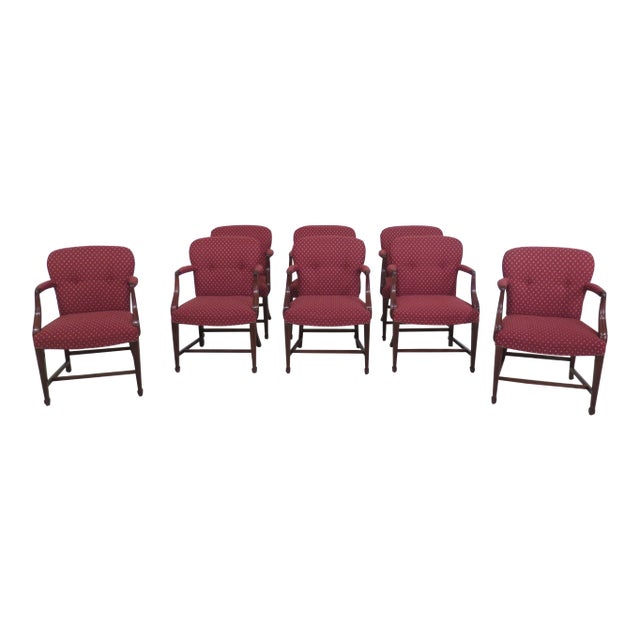 Set of 8 Newly Upholstered Chippendale Mahogany Office Armchairs For Sale
