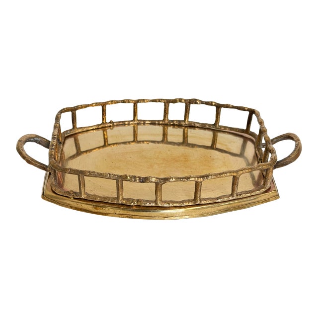 VIntage Brass Faux Bamboo Gallery Tray For Sale