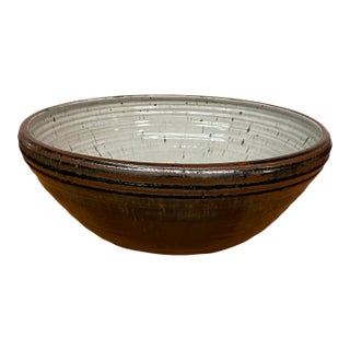 Oversized Studio Pottery Bowl With Earth-Toned Glaze - Mid Century For Sale