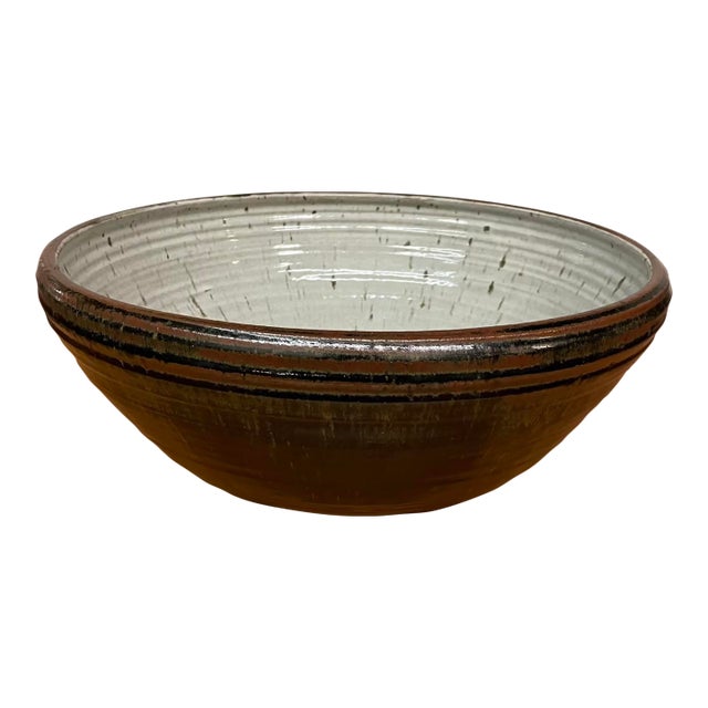 Oversized Studio Pottery Bowl With Earth-Toned Glaze - Mid Century For Sale