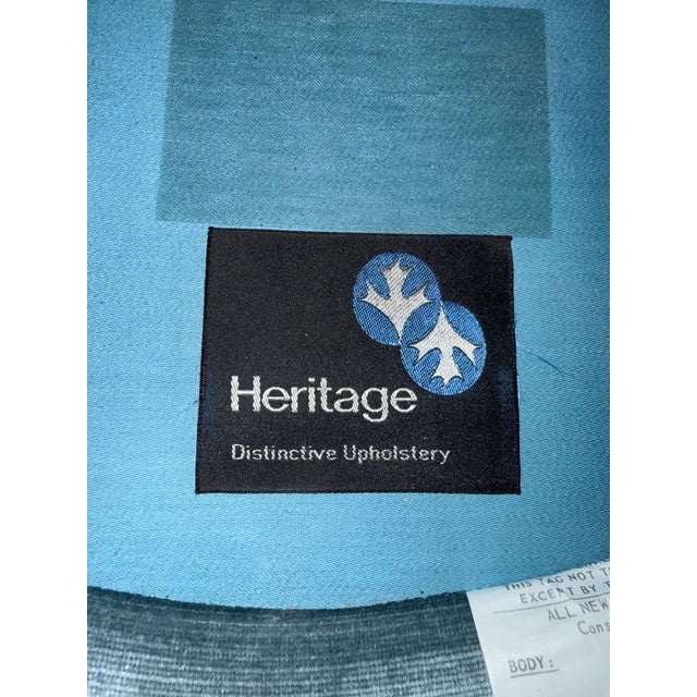 Wood Drexel Heritage Beautiful French Inspired Armchair With Original Soft Light Blue Tufted Velvet Upholstery. For Sale - Image 7 of 10