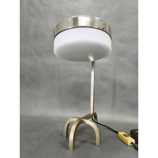 Bauhaus Nickel Table Lamp with Glass Diffuser, 1930s For Sale - Image 9 of 12