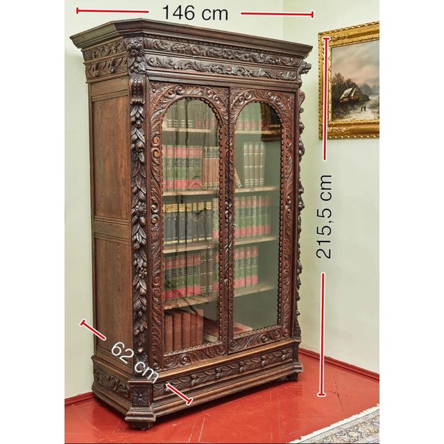 Neo-Renaissance Oak Bookcase For Sale - Image 10 of 11